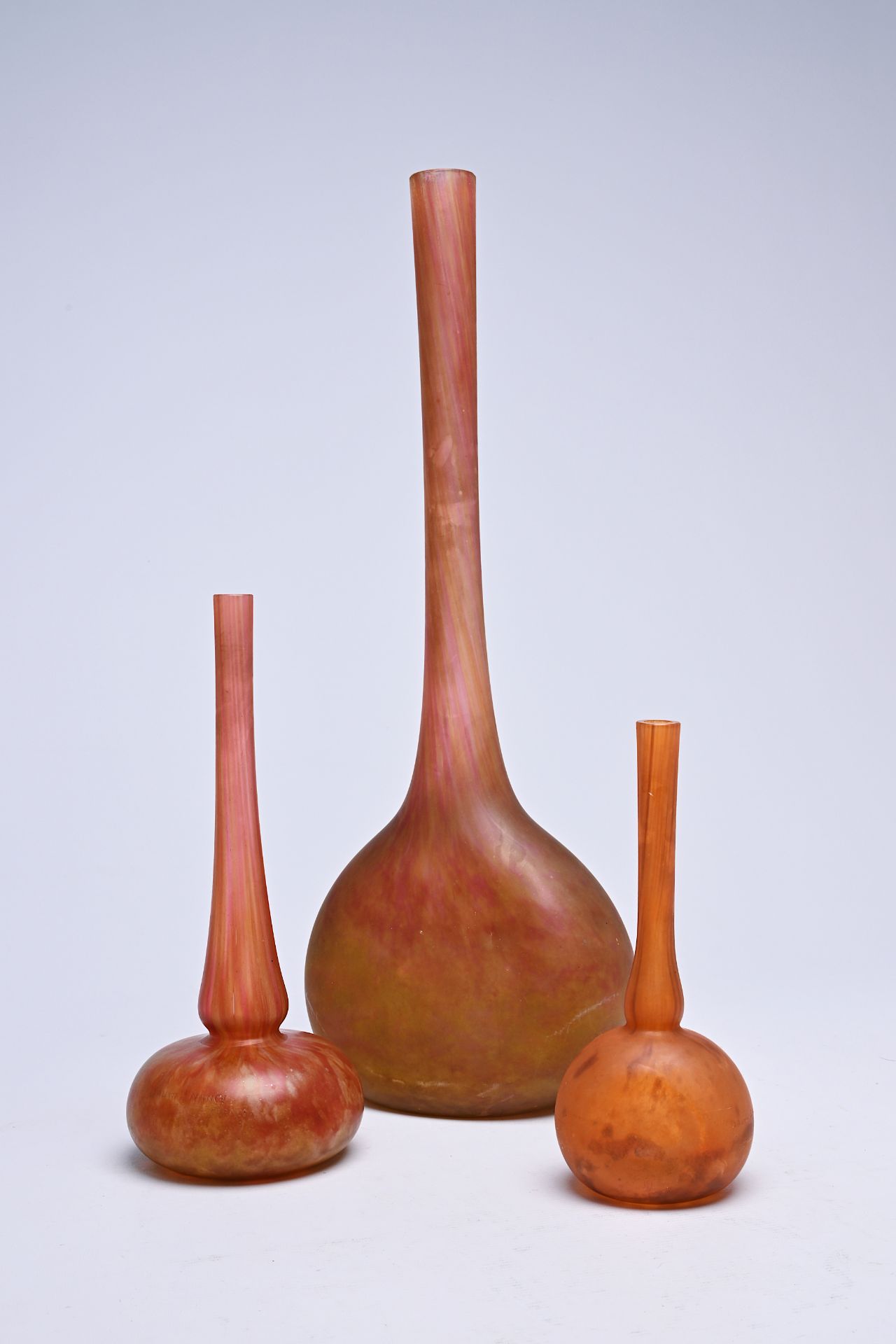 Three French solifleur vases, marked 'Daum Nancy France', 20th C. - Image 8 of 8