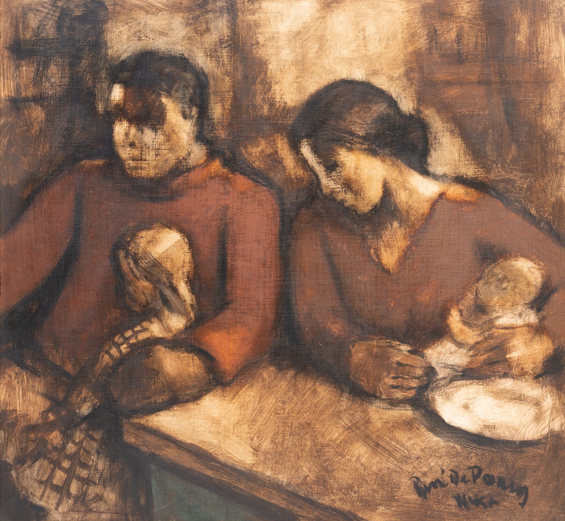 Rene De Pauw (1887-1946): Family life, oil on board