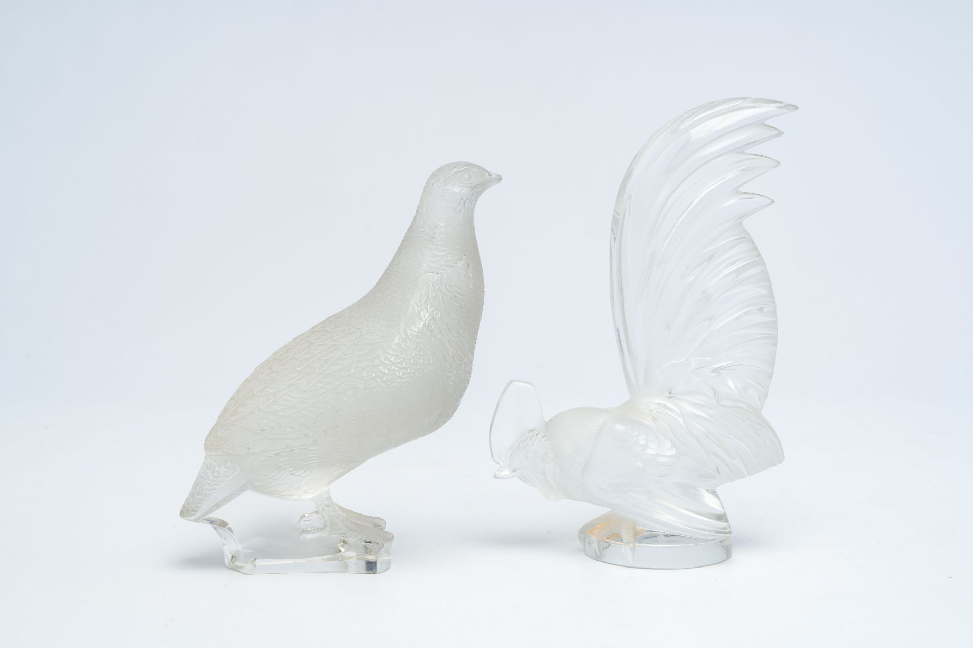 Two glass models of a rooster and a quail, marked Lalique France, 20th C. - Image 2 of 8