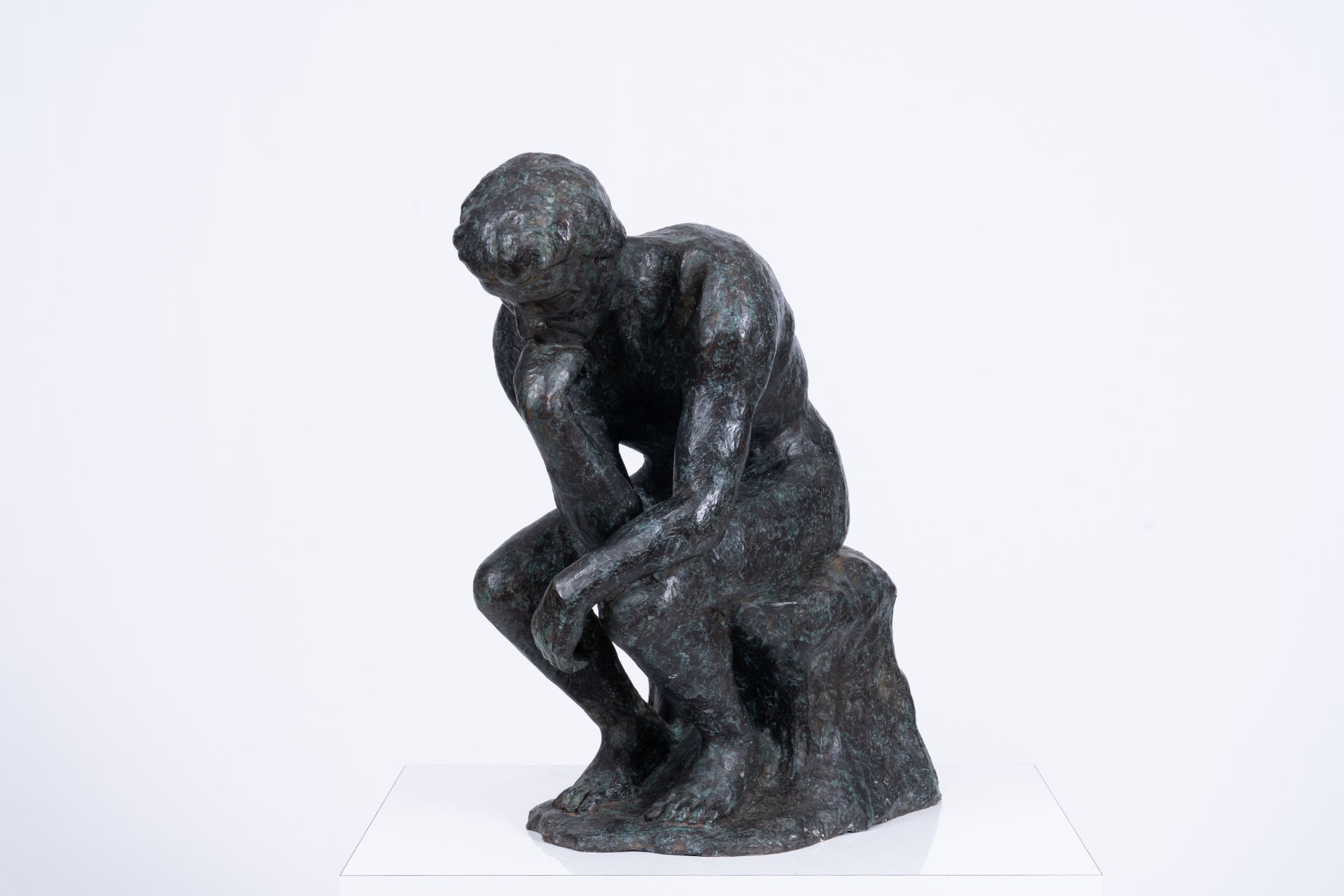 Auguste Rodin (1840-1917, after): The thinker, bronze with green marbled patina, 20th C.