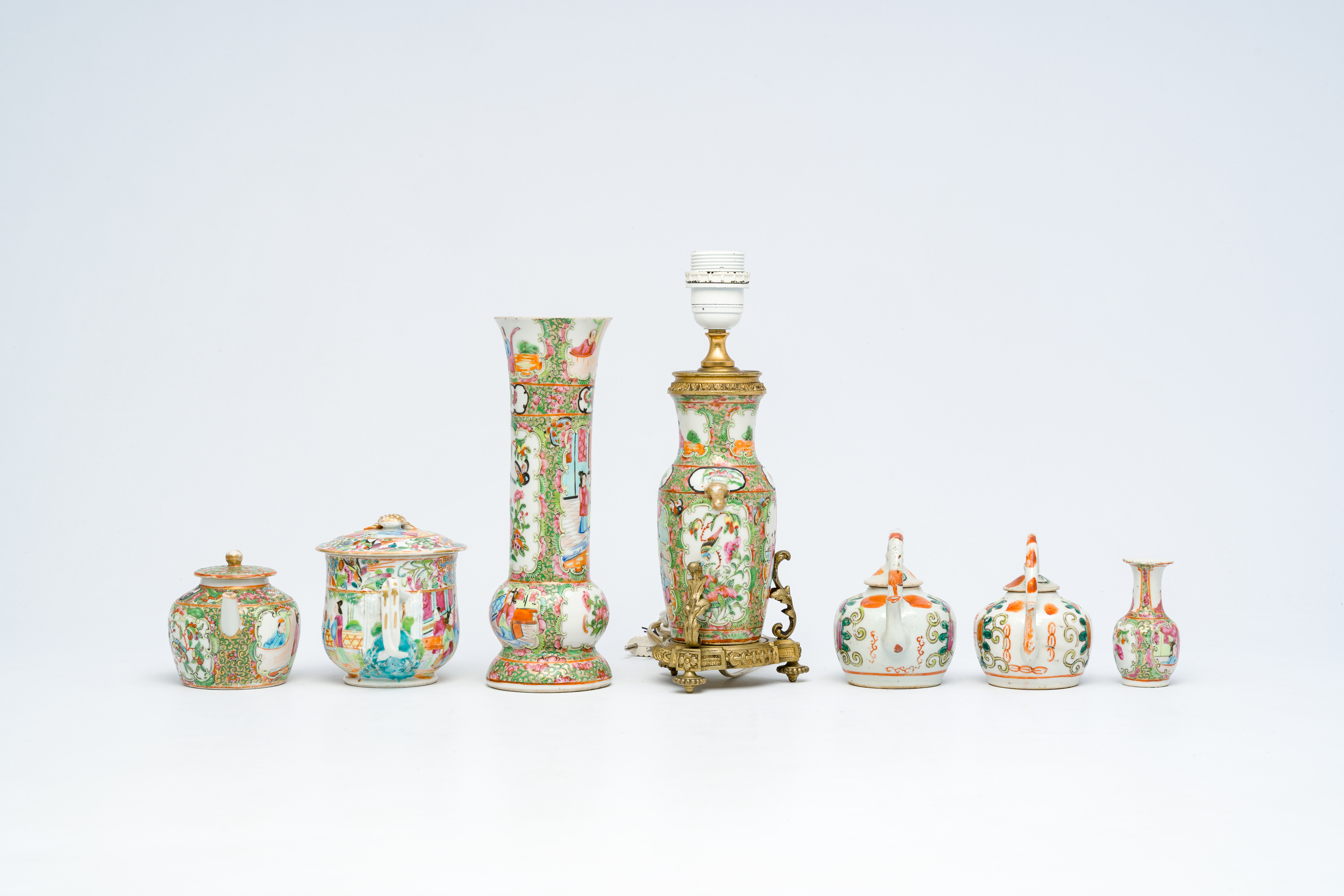 A varied collection of Chinese famille rose and Canton famille rose porcelain with floral design and - Image 7 of 11
