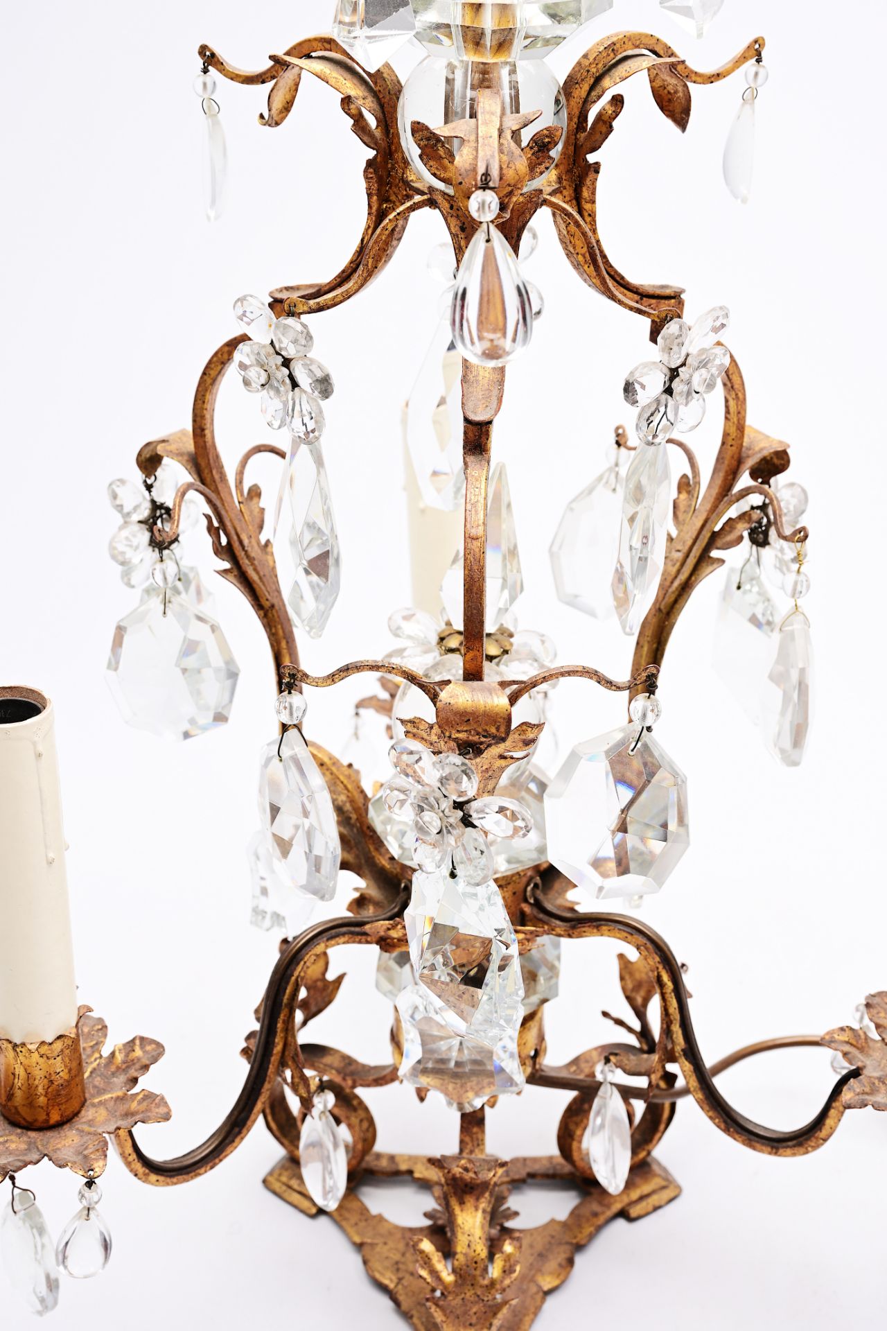 A French three-light girandole and a pair of wall appliques with cut crystal design, 19th/20th C. - Image 5 of 5