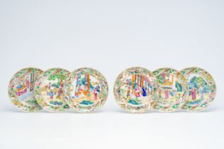 Six Chinese Canton famille rose plates, 19th C.