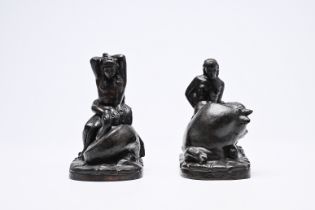 Antoine Vriens (1902-1987): Heracles and the Hydra of Lerna & Europa and the bull, patinated bronze,