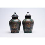 A pair of Japanese cloisonne 'dragon and samurai' vases and covers, Meiji, ca. 1900