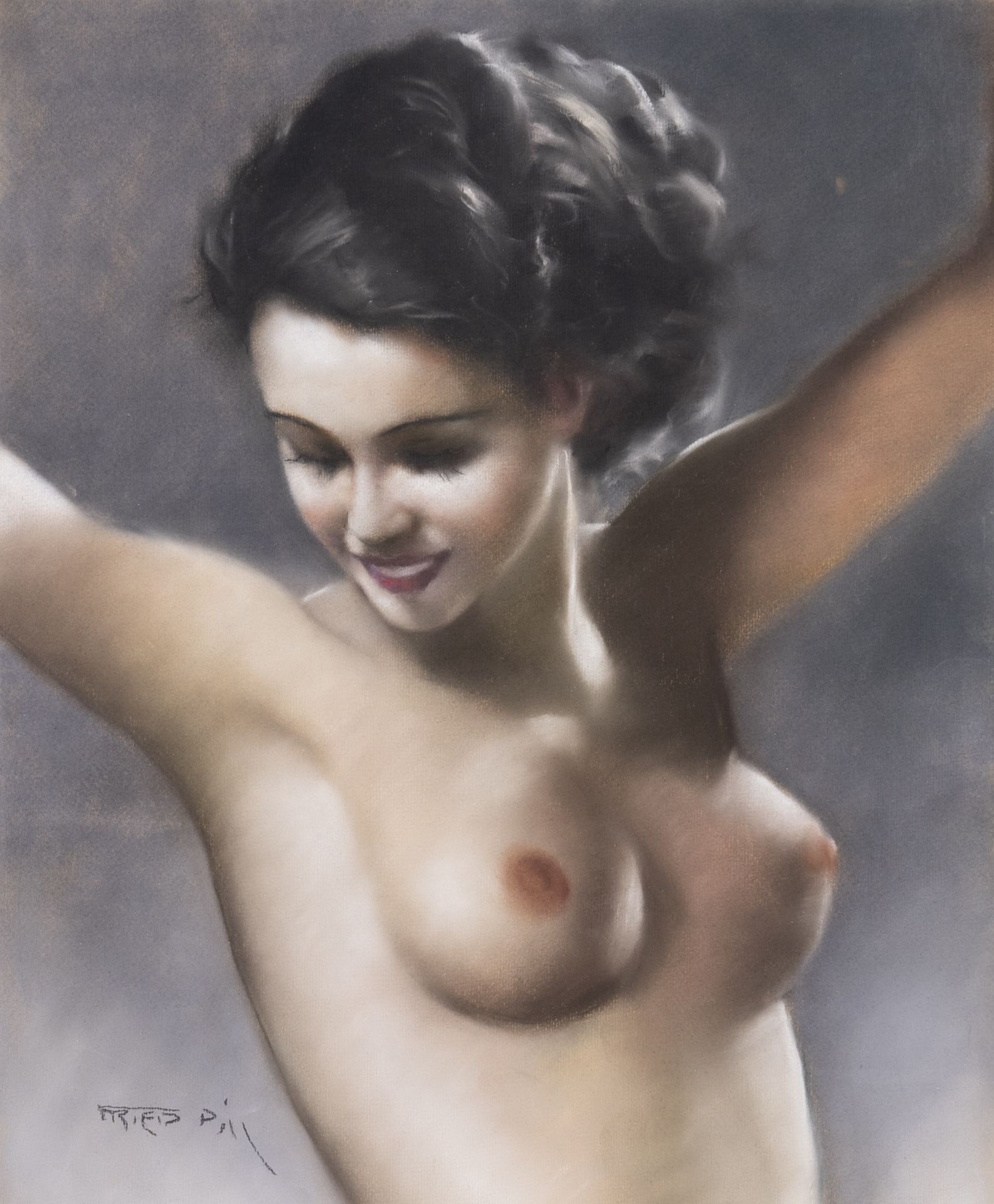 Pal Fried (1893-1976): A naked lady, pastel on paper