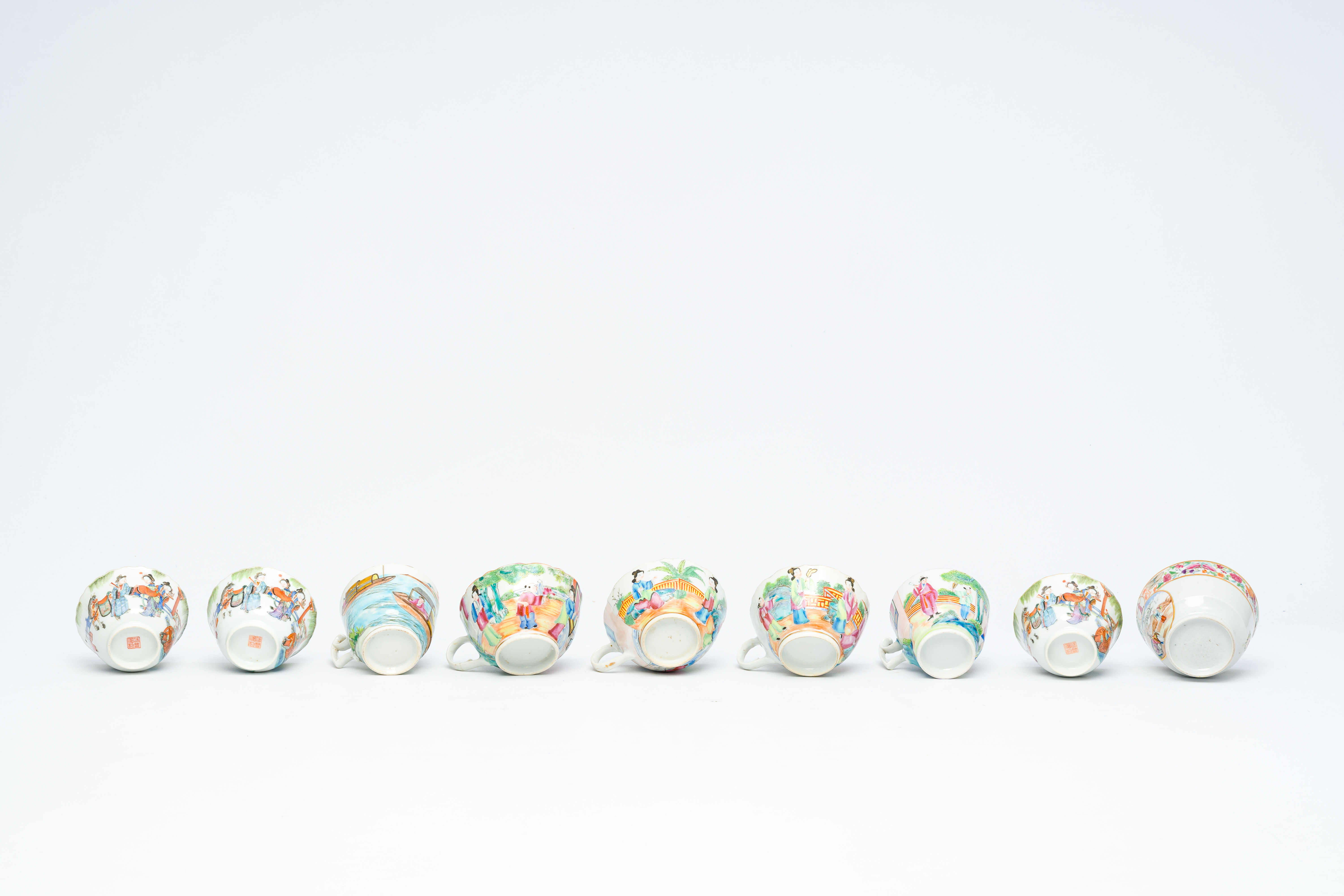 Nine Chinese Canton famille rose cups and seven saucers, 19th C. - Image 11 of 11