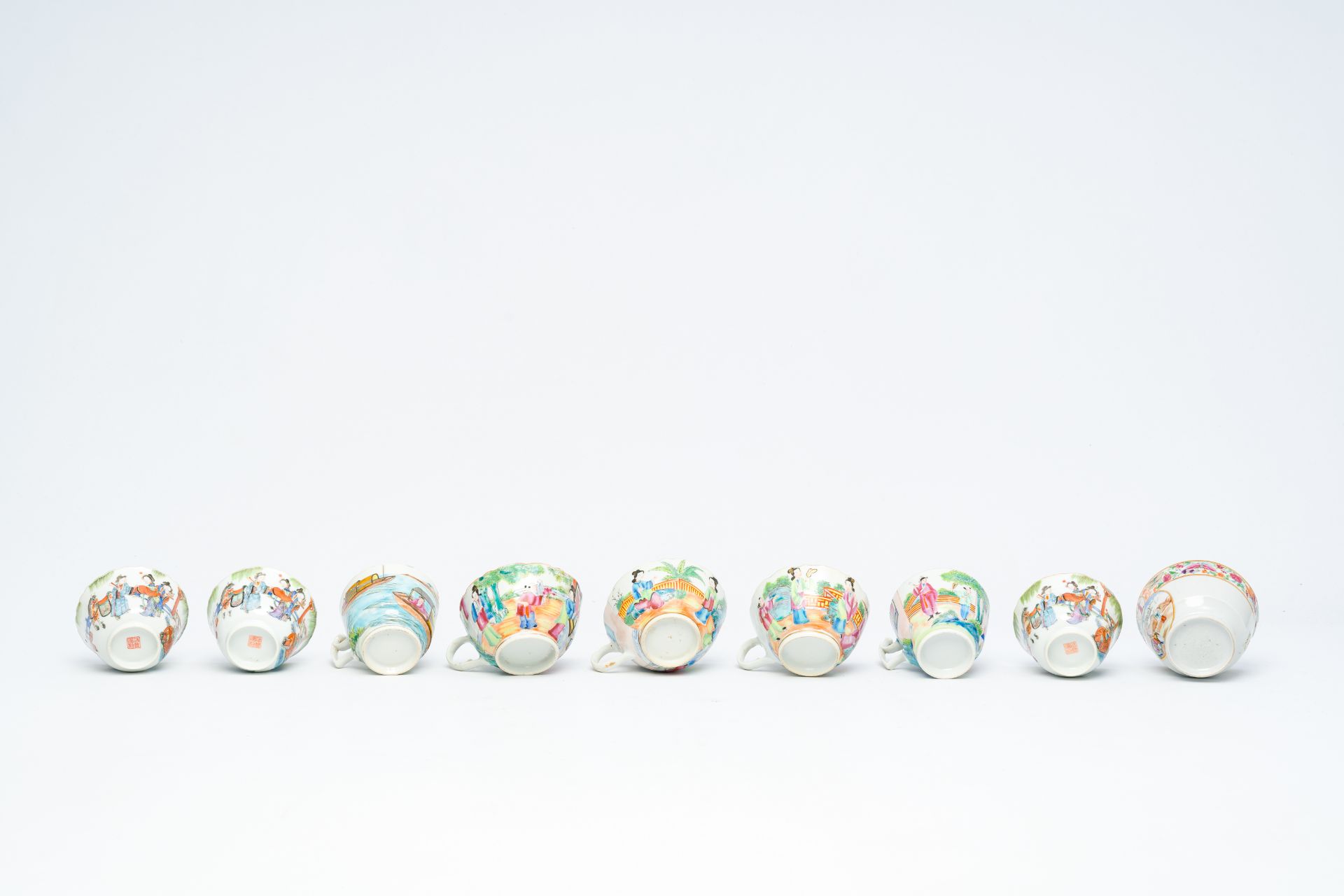 Nine Chinese Canton famille rose cups and seven saucers, 19th C. - Image 11 of 11