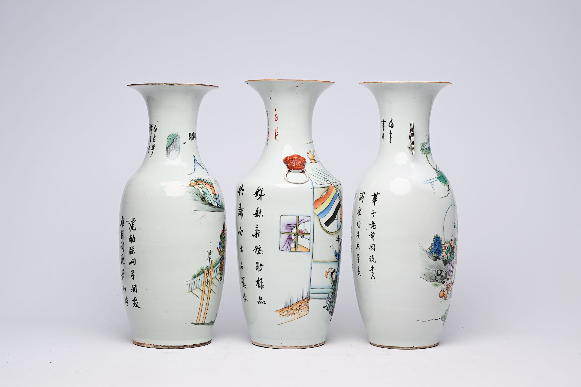 Three Chinese famille rose and qianjiang cai vases with figurative design, 19th/20th C. - Bild 9 aus 16