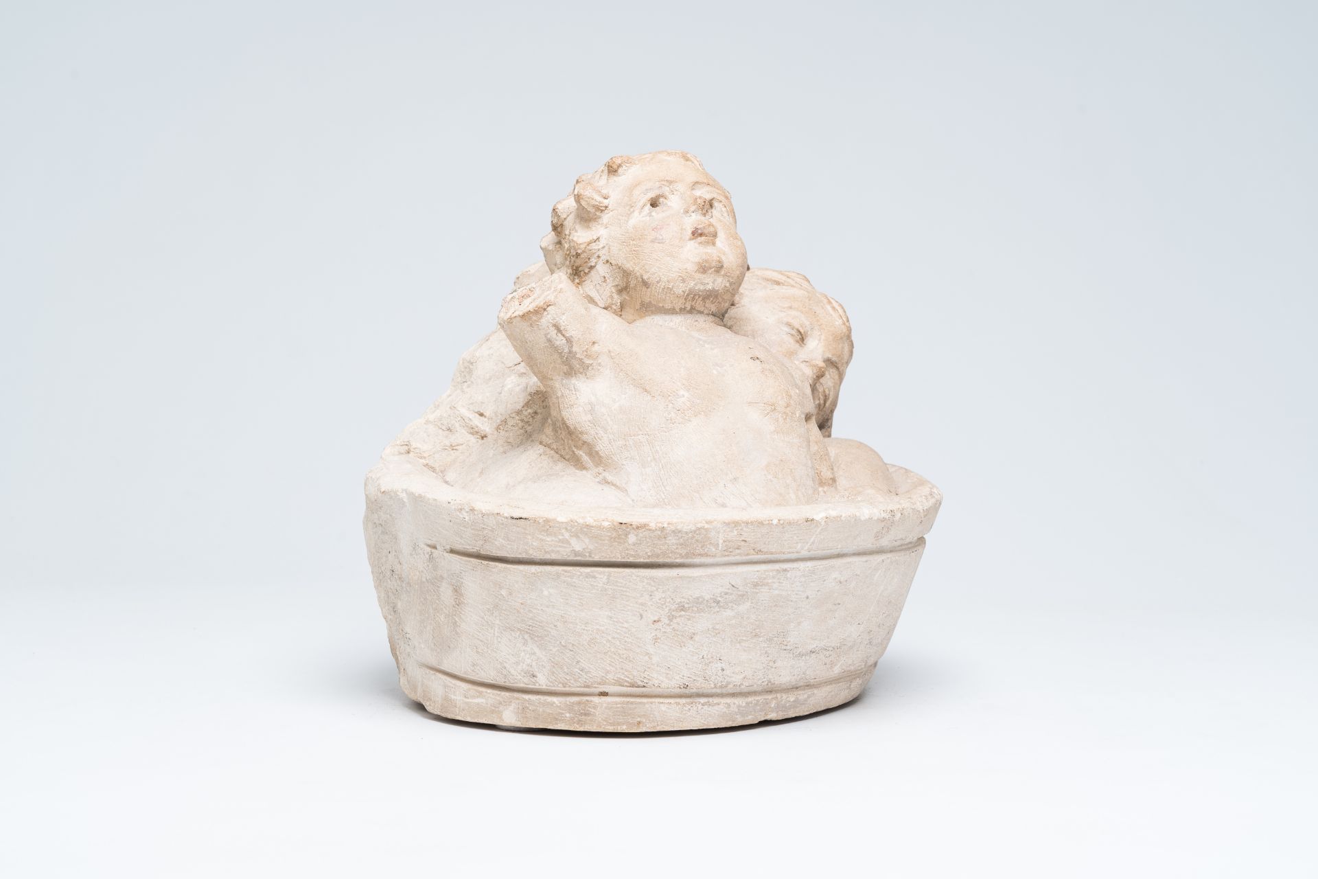 A French limestone group depicting the three Saint Nicholas children in a tub, 16th C. - Image 6 of 8