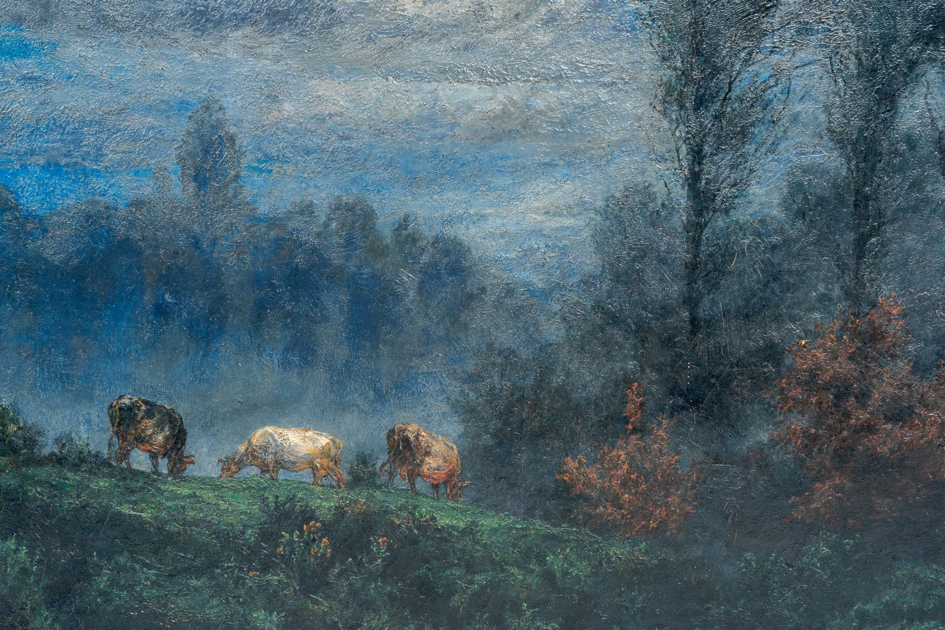 Leon Louis Canivet (1863-1957): Cattle in a landscape at dawn and Marine, oil on canvas - Image 5 of 8