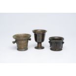 Two bronze mortars and a footed goblet, France and/or Italy, 16th C.