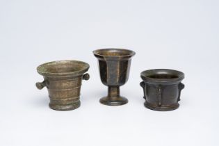 Two bronze mortars and a footed goblet, France and/or Italy, 16th C.