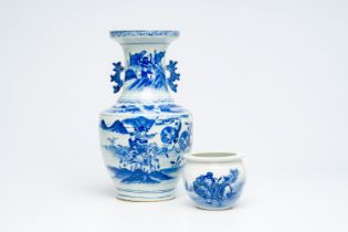A Chinese blue and white vase and a jardiniere with Li Bai, 19th/20th C.