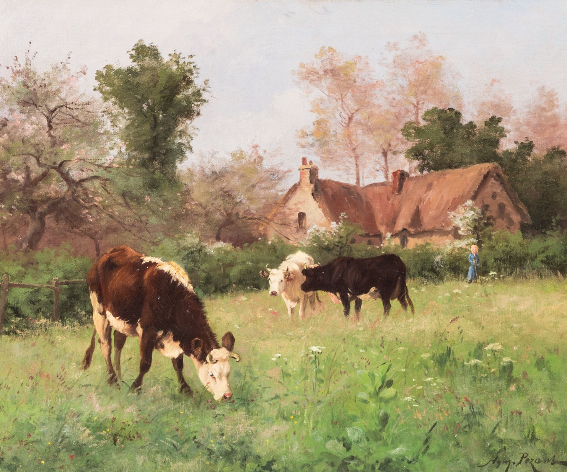 Aymar Alexandre Pezant (1846-1916): Cows in a meadow, oil on canvas