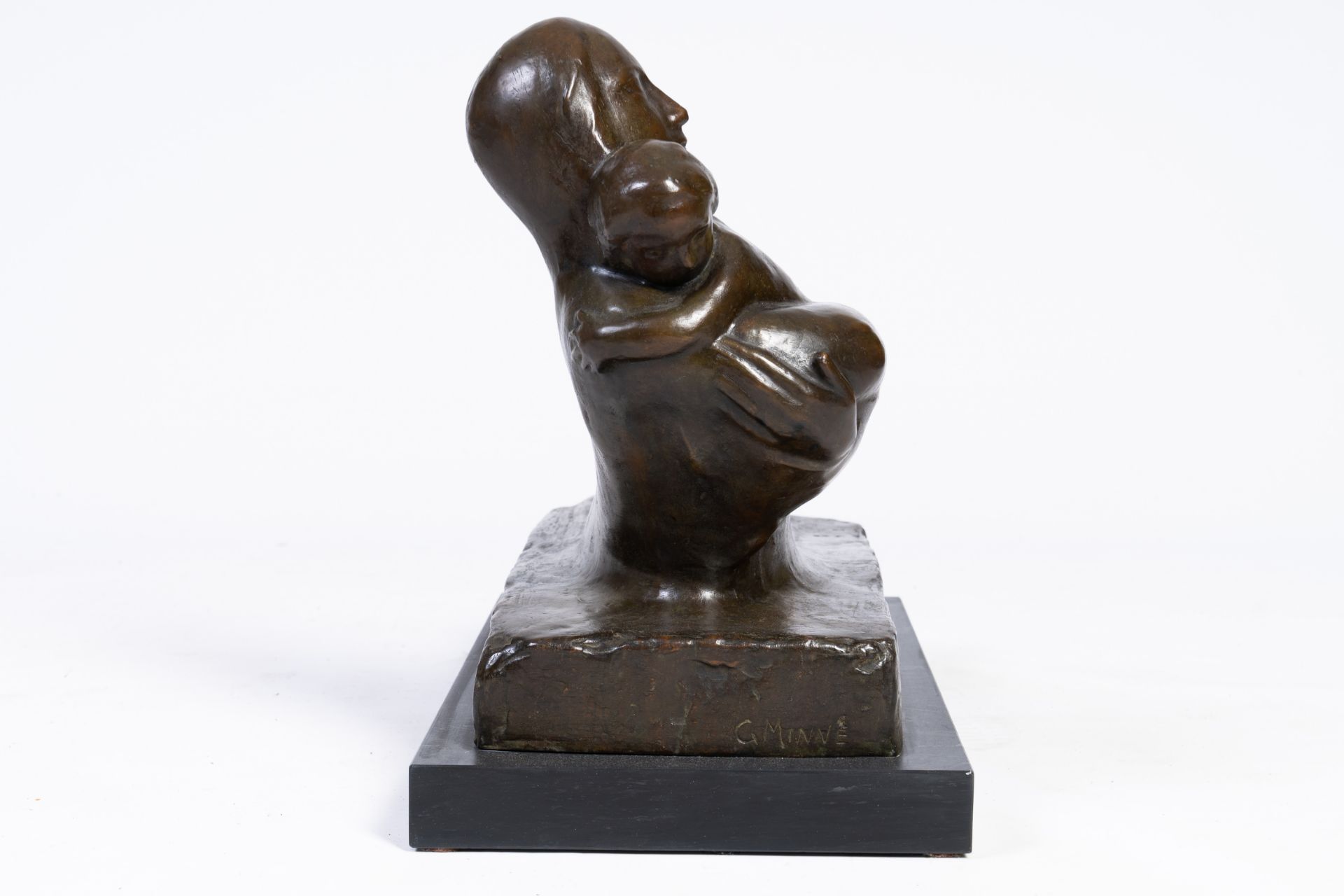 George Minne (1866-1941): 'L'extase maternelle' or 'Maternite', brown patinated bronze on a natural - Image 5 of 7