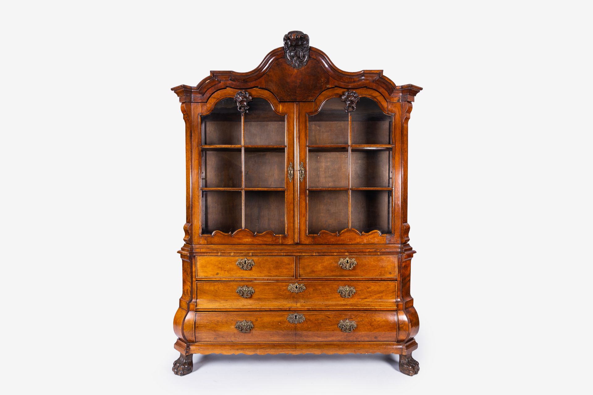 A Dutch walnut veneered wood lion feet cabinet, 18th/19th C. - Image 2 of 6