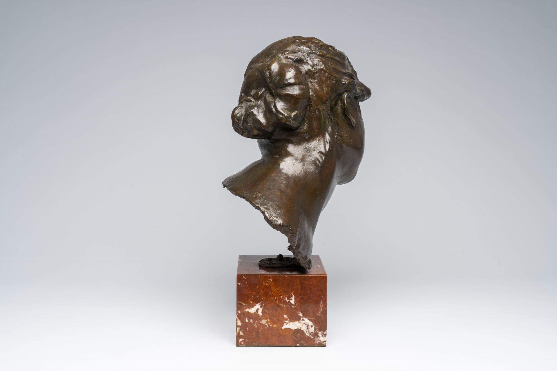 Jef Lambeaux (1852-1908, in the manner of): Bust of a lady, brown patinated bronze on a red marble b - Image 5 of 9