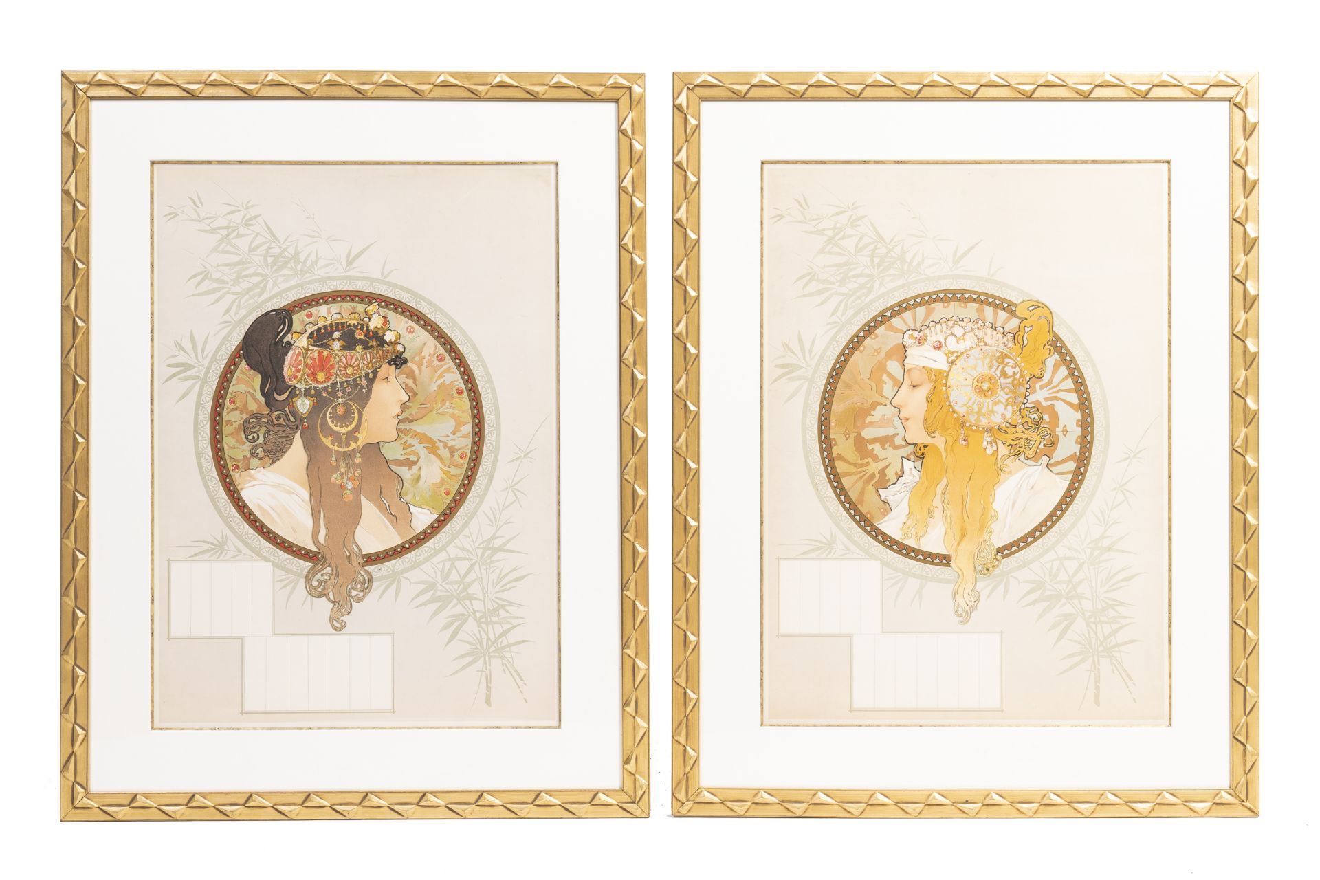 Alphonse Mucha (1860-1939): 'TÃªtes byzantines', lithographs in colours, ca. 1900