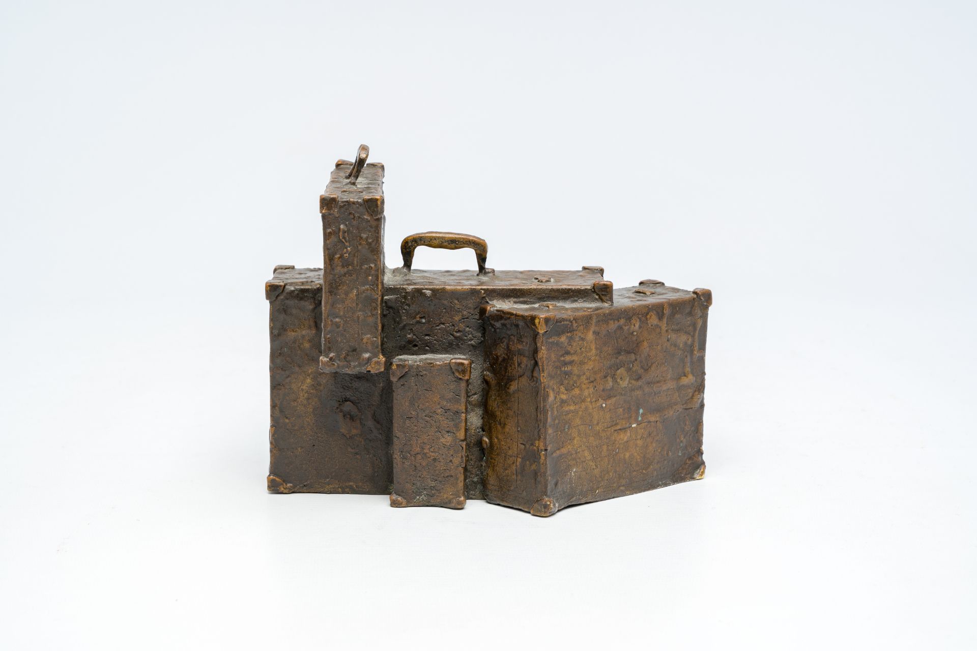 Illegibly signed: The departure, brown patinated bronze, 20th C. - Image 2 of 9