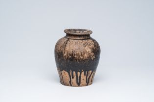 A Thai partly black glazed Sawankhalok vase, Sukhothai kilns, 14th/16th C.