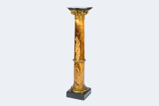 An Italian 'albastro fiorito' column with gilt bronze Corinthian capital, 19th C.