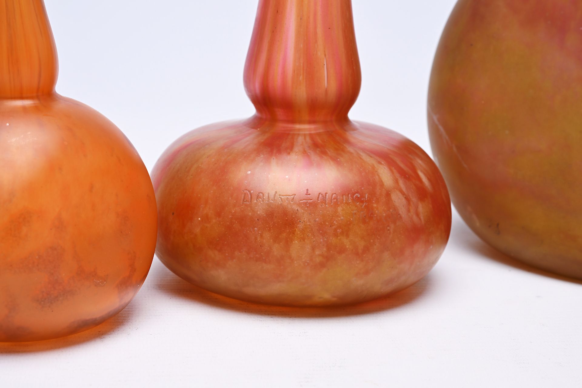 Three French solifleur vases, marked 'Daum Nancy France', 20th C. - Image 7 of 8
