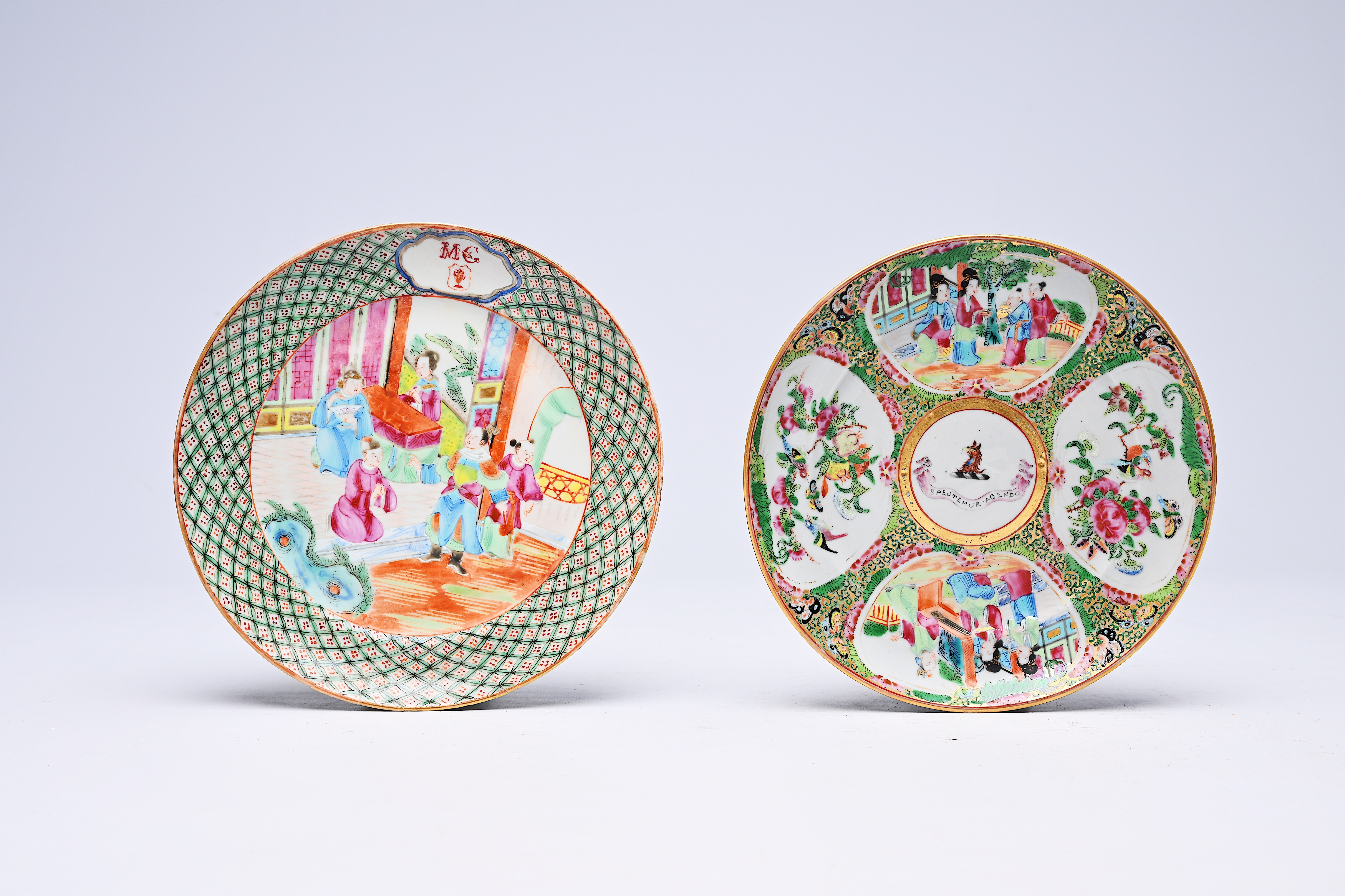 Two Chinese Canton famille rose armorial plates, 19th C. - Image 2 of 3