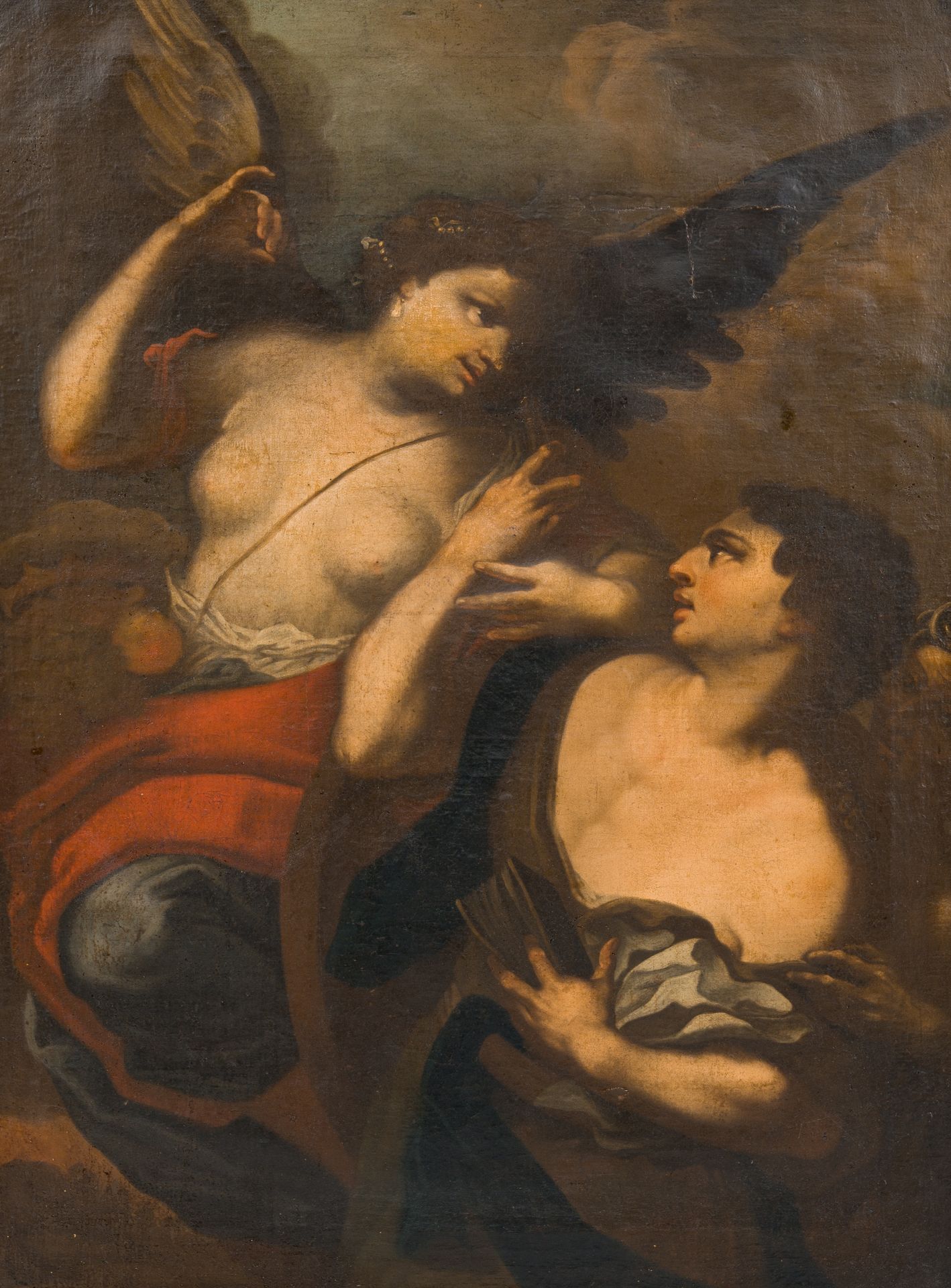 Johann Georg BergmÃ¼ller (1688-1762, attributed to): Tobias and the angel, oil on canvas