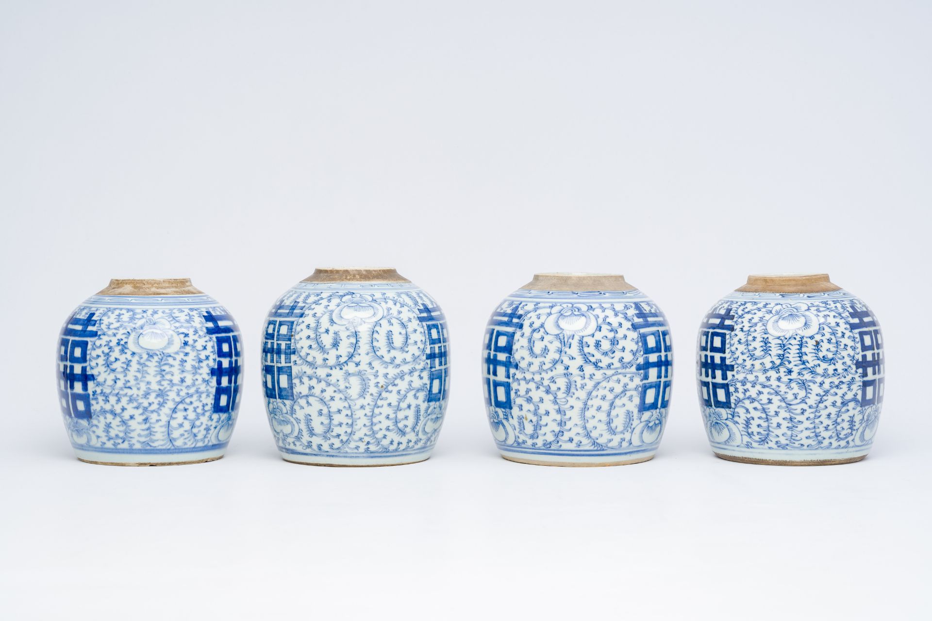 Eight Chinese blue and white ginger jars with 'Xi' and floral design, 19th/20th C. - Image 21 of 28