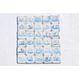 Thirty Dutch Delft blue and white 'sea monster' tiles, 17th C.