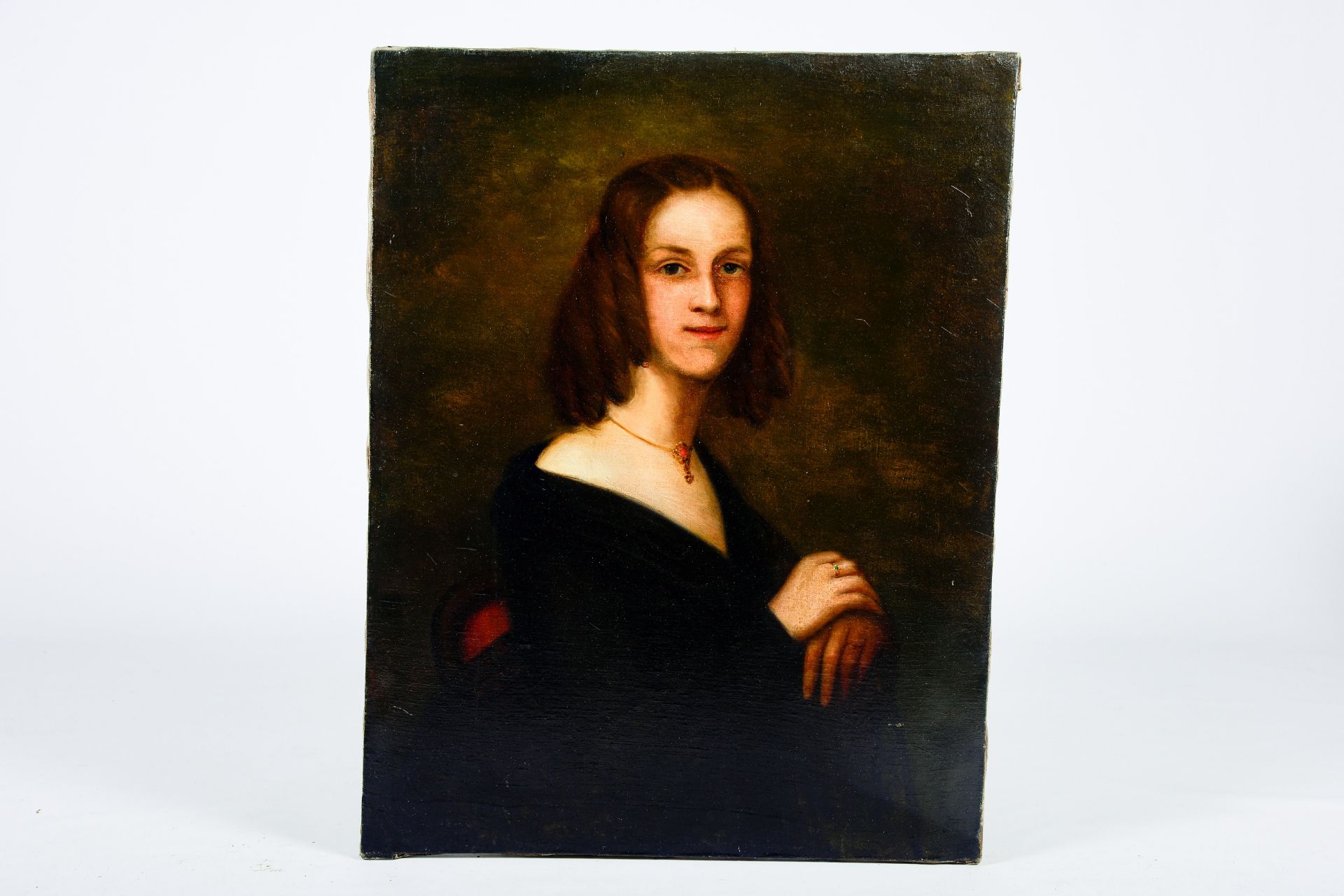 Belgian school: Portrait of a lady, oil on canvas, 19th C. - Image 2 of 4
