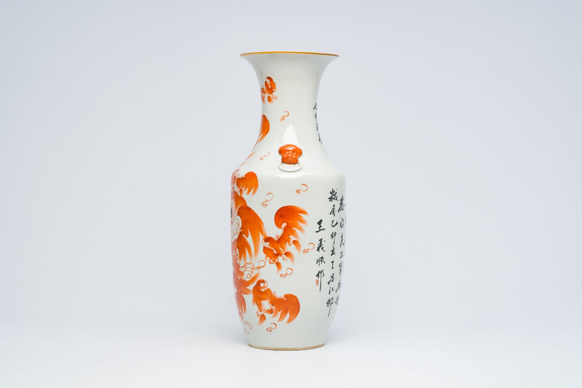 A Chinese iron-red 'Buddhist lions' vase, 19th C. - Image 4 of 12