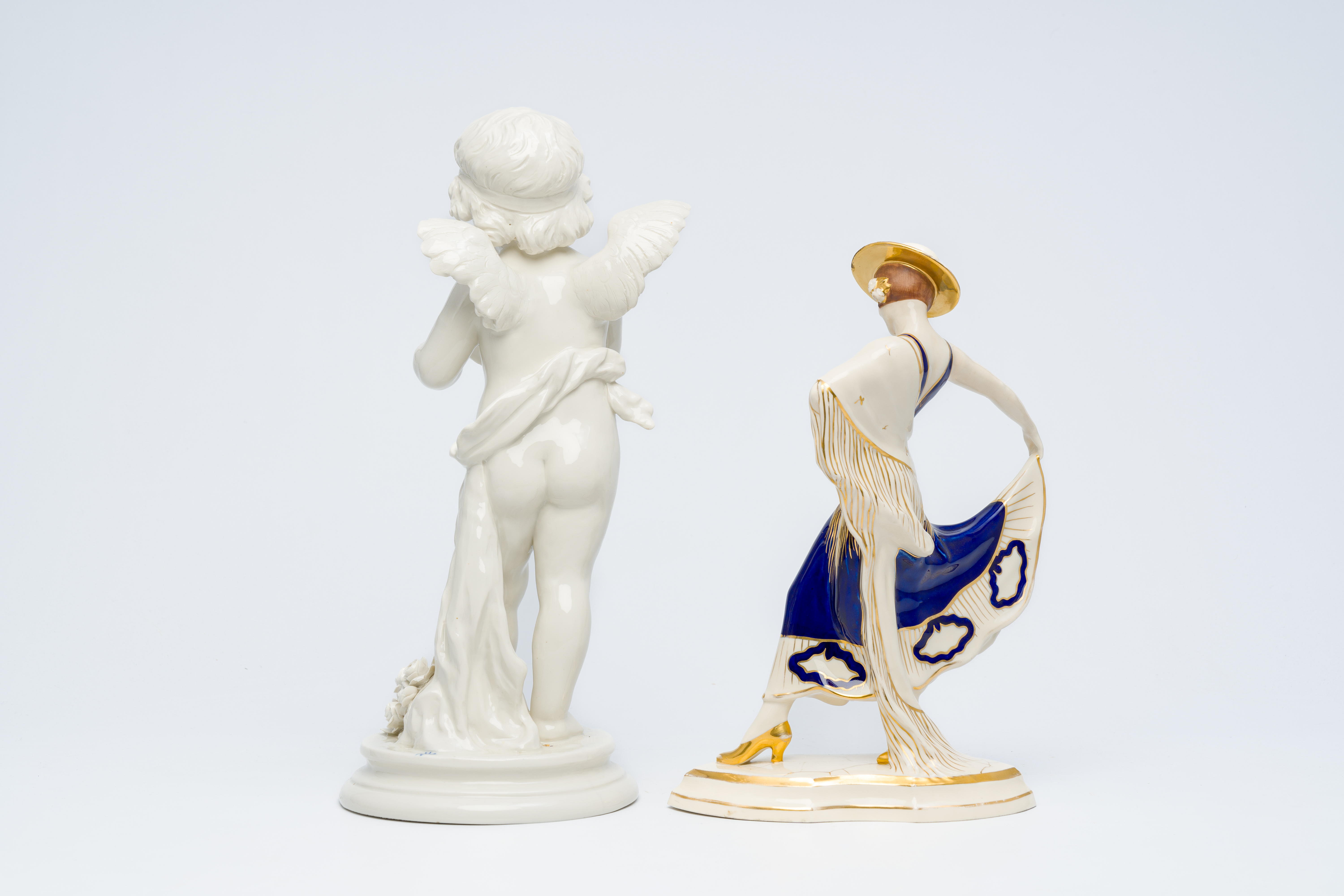 Sylvain Kinsburger (1855-1935): A musical porcelain angel, Capodimonte, and a Royal Dux figure of a - Image 4 of 9