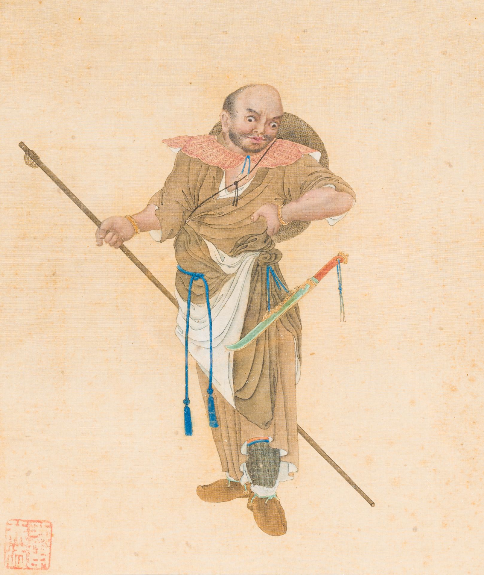 Chinese school: A warrior, ink and colours on silk, 19th C.