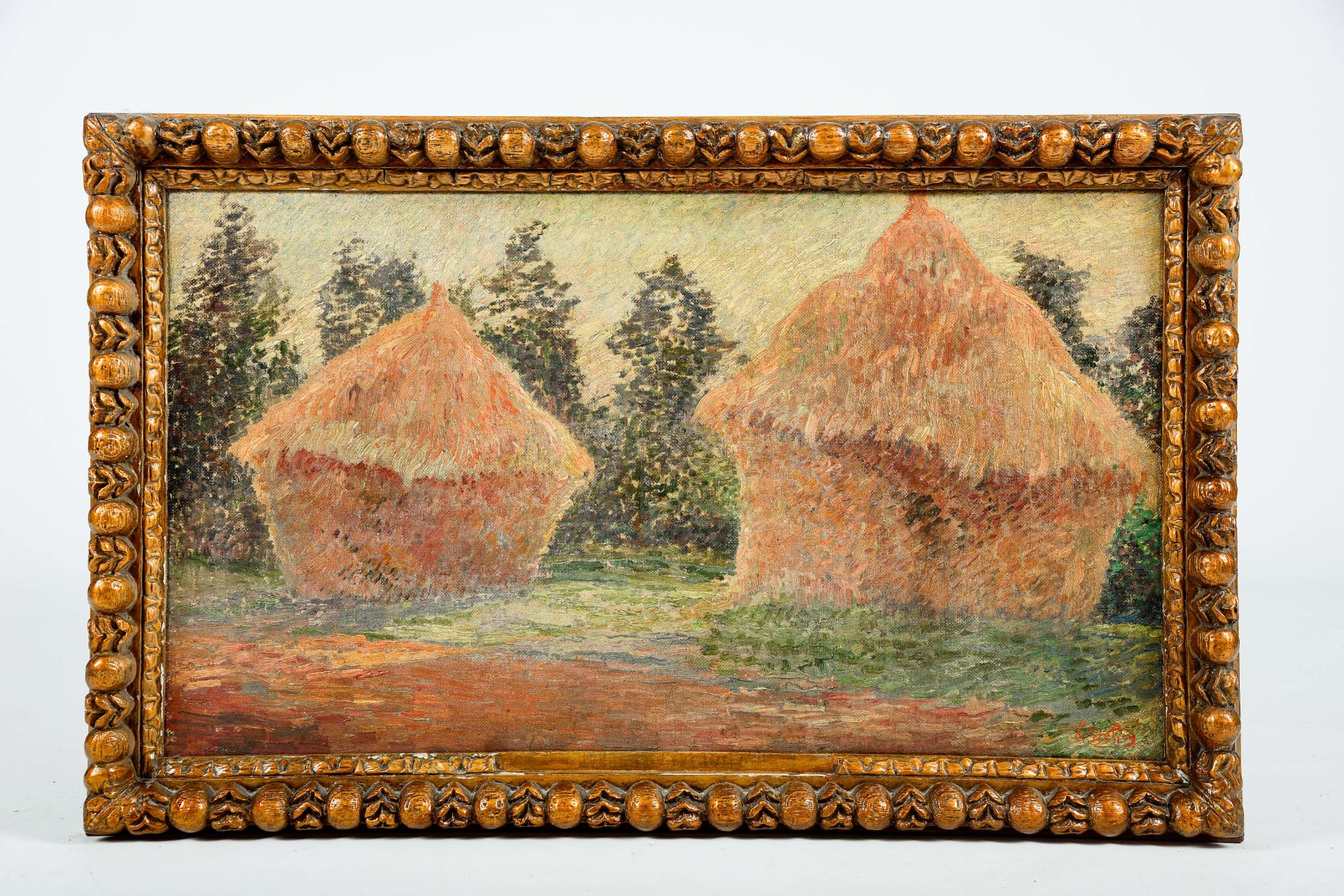 L. De Roy (19th/20th C.): Haystacks in a landscape, oil on canvas - Bild 2 aus 4