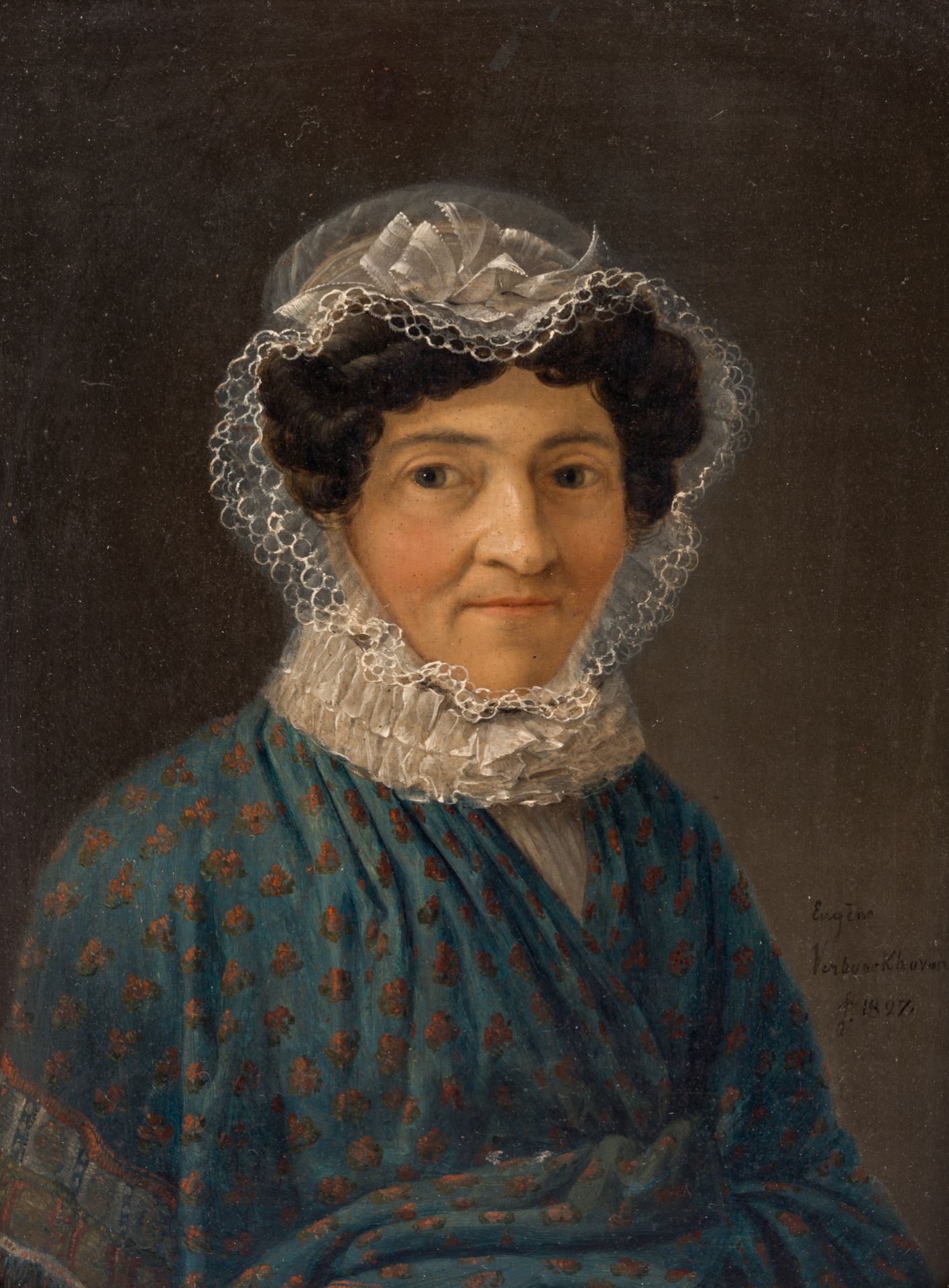 Eugene Verboeckhoven (1798-1881, in the manner of): Portrait of a lady, oil on panel, dated 1827