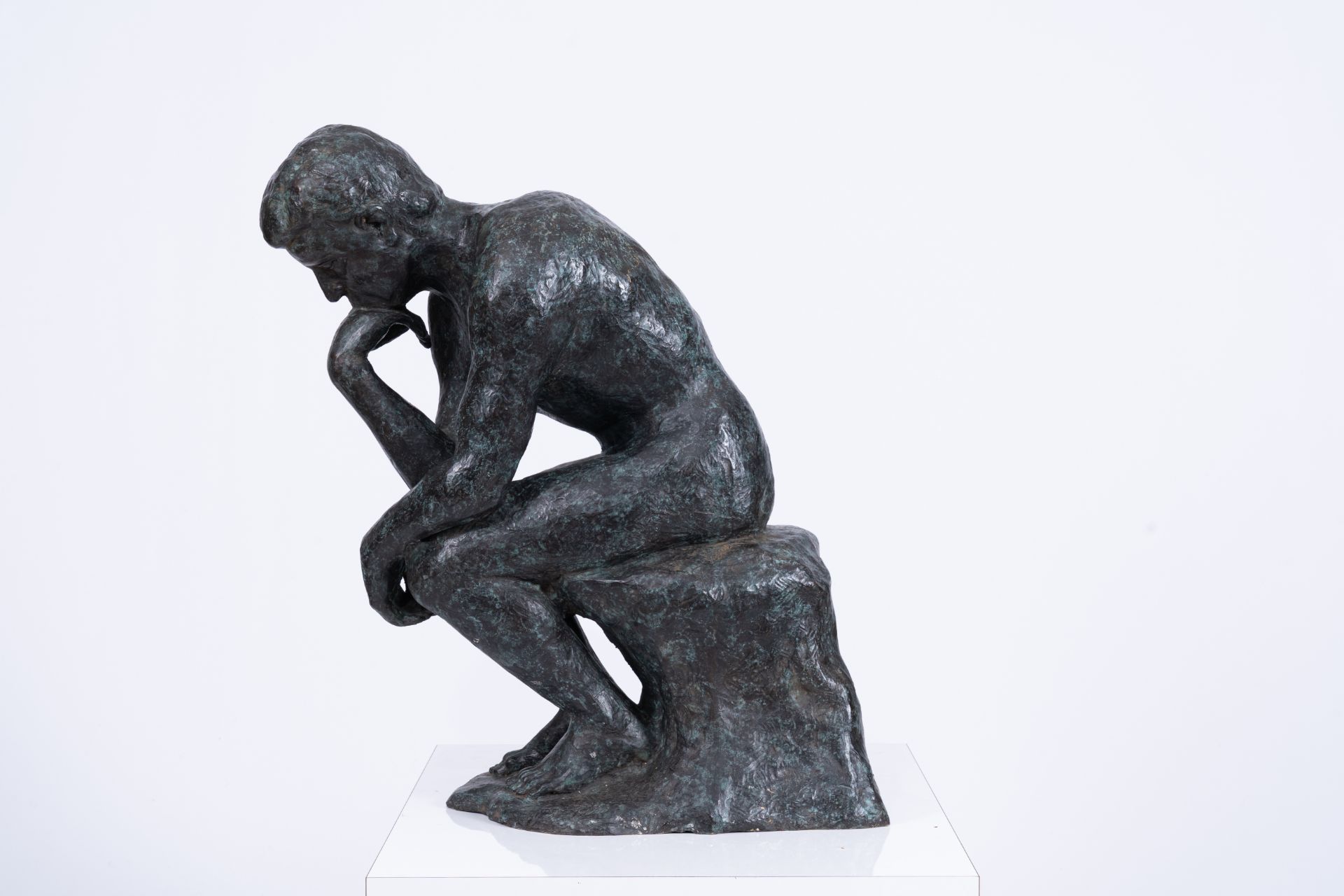 Auguste Rodin (1840-1917, after): The thinker, bronze with green marbled patina, 20th C. - Image 3 of 7