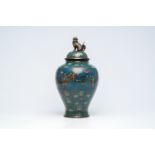 A large Japanese champleve cloisonne vase and cover, Meiji, 19th C.