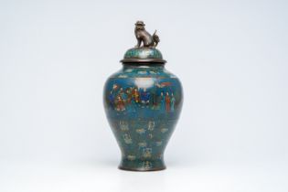 A large Japanese champleve cloisonne vase and cover, Meiji, 19th C.