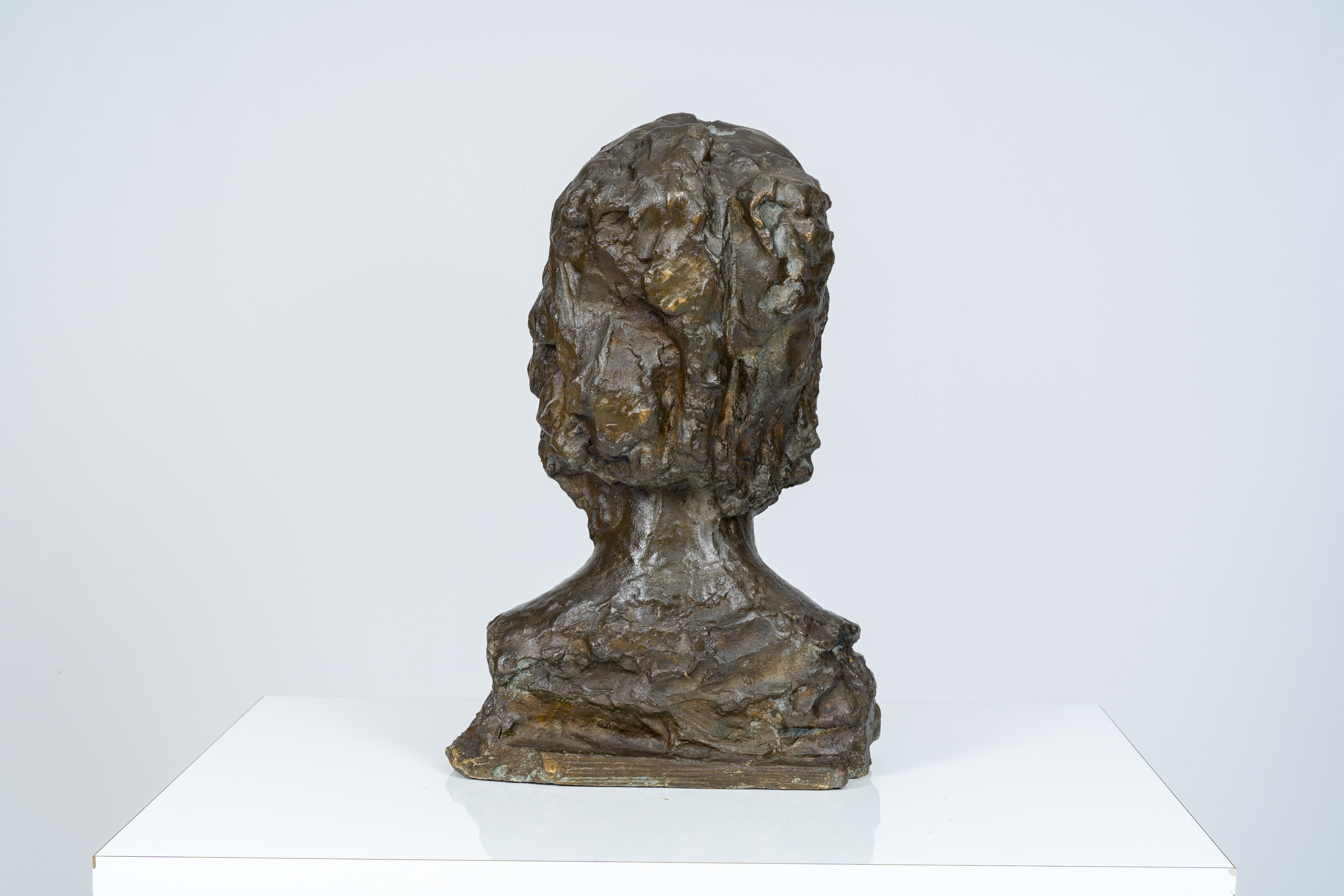 Eastern European school: Bust of a lady, brown patinated bronze, 20th C. - Image 4 of 7