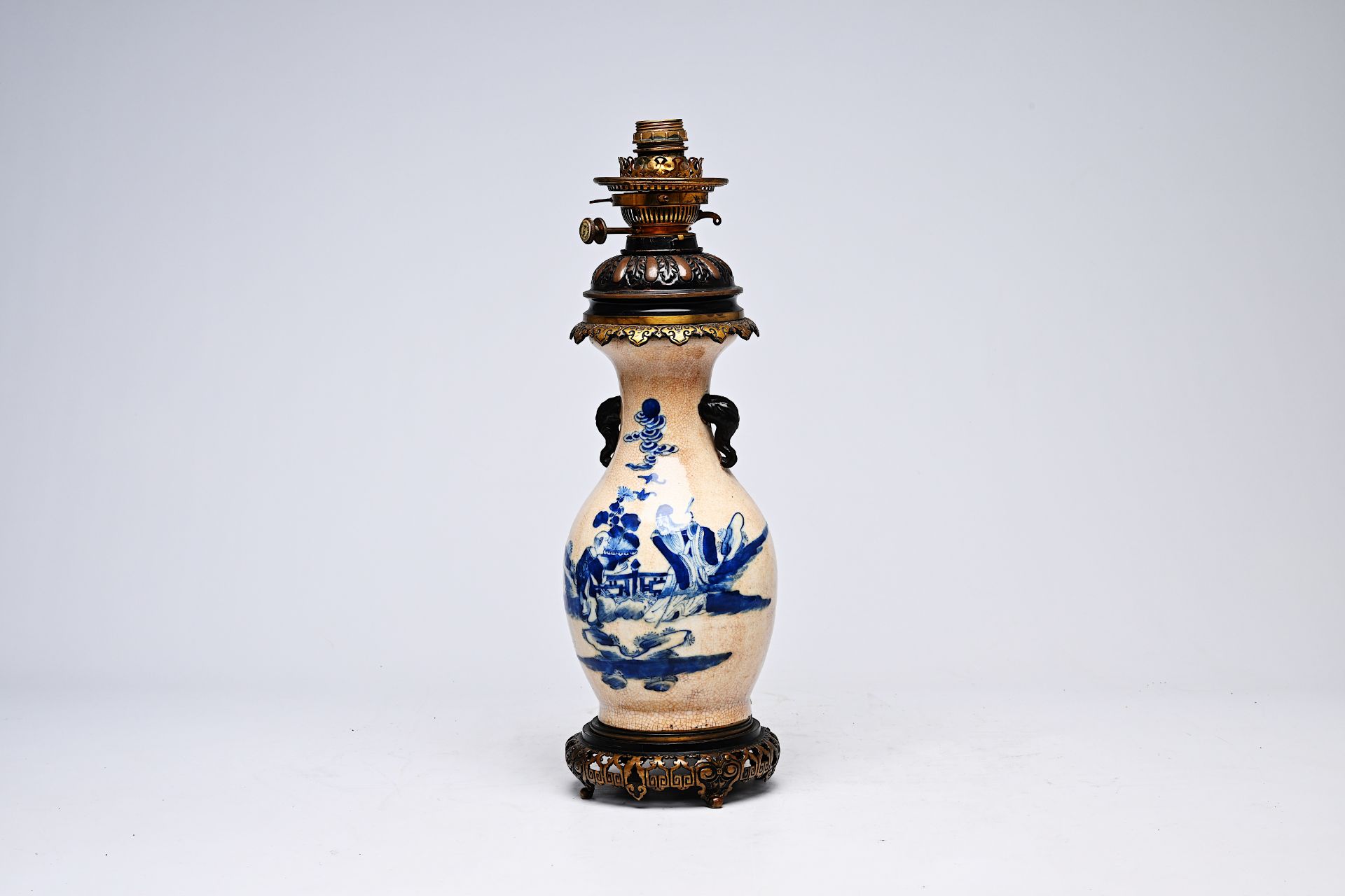 A Chinese blue and white Nanking crackle glazed vase with an immortal and his servant mounted as a l - Image 5 of 20