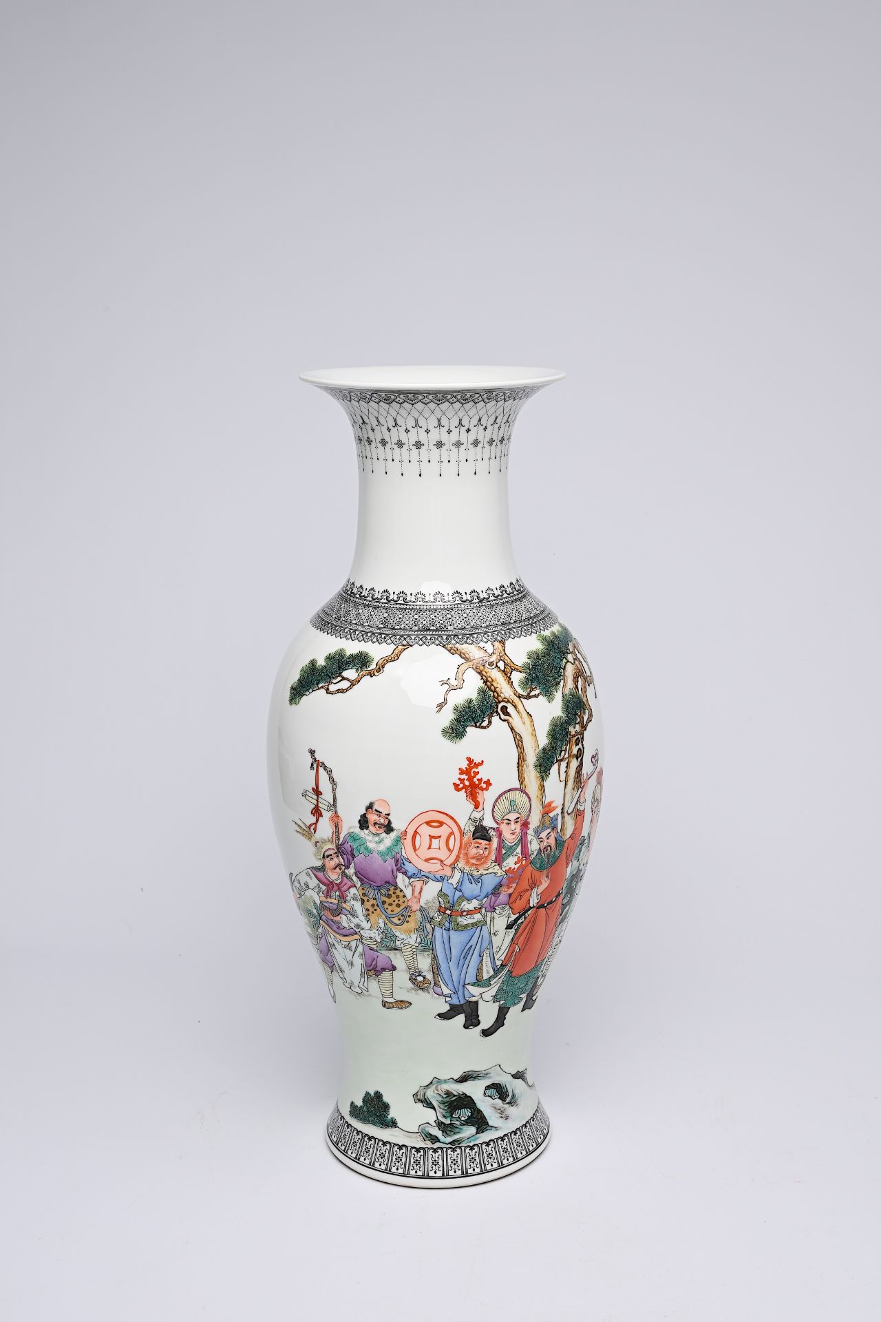 A Chinese polychrome baluster shaped 'Eight Immortals' vase, Qianlong mark, Republic, 20th C. - Bild 15 aus 20