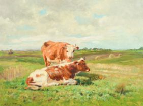 Alfred Jacques Verwee (1838-1895): Cows in a landscape, oil on canvas marouflated on panel