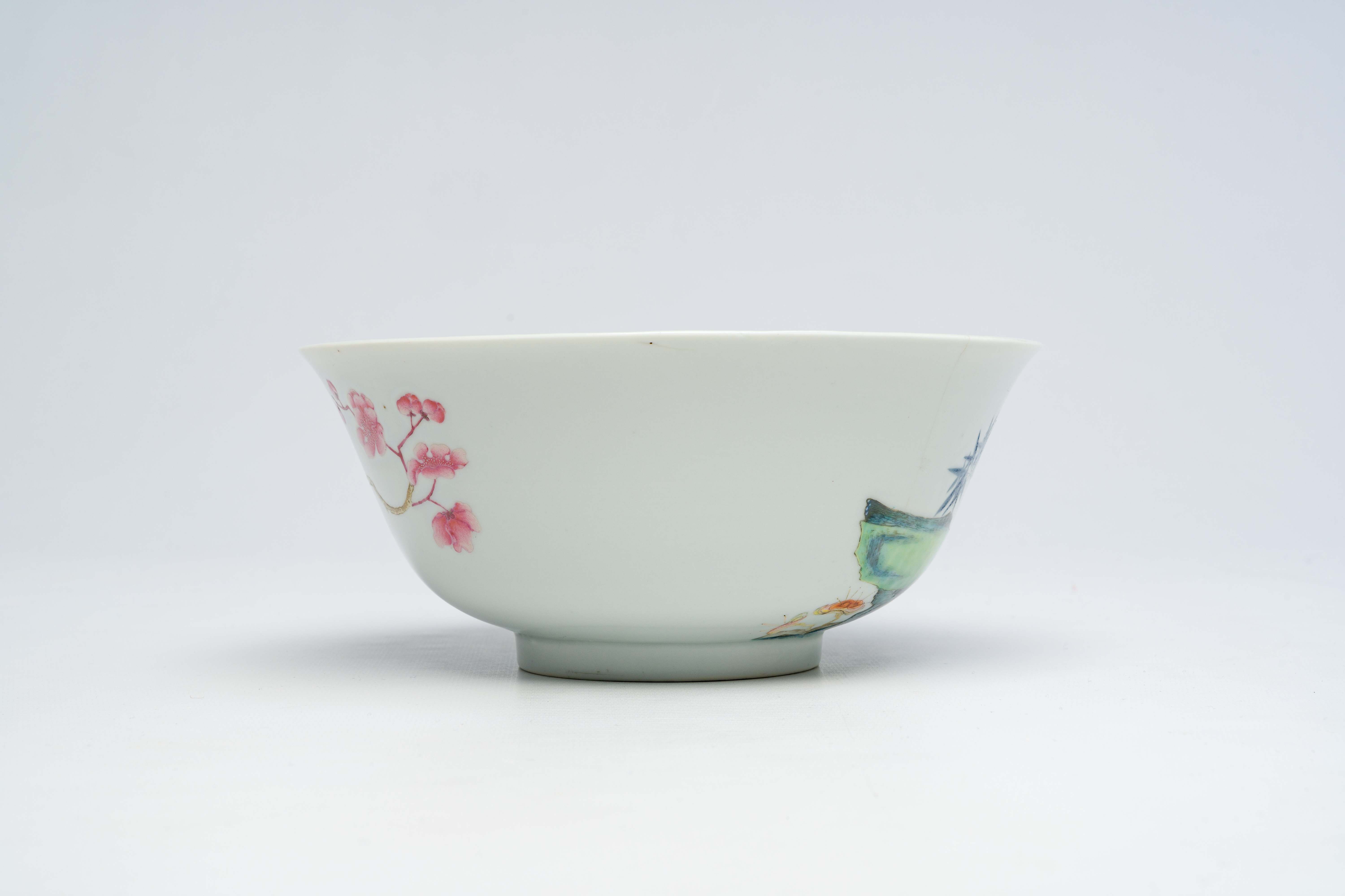 A Chinese famille rose bowl with birds among blossoming branches, Yongzheng mark, Republic - Image 7 of 14