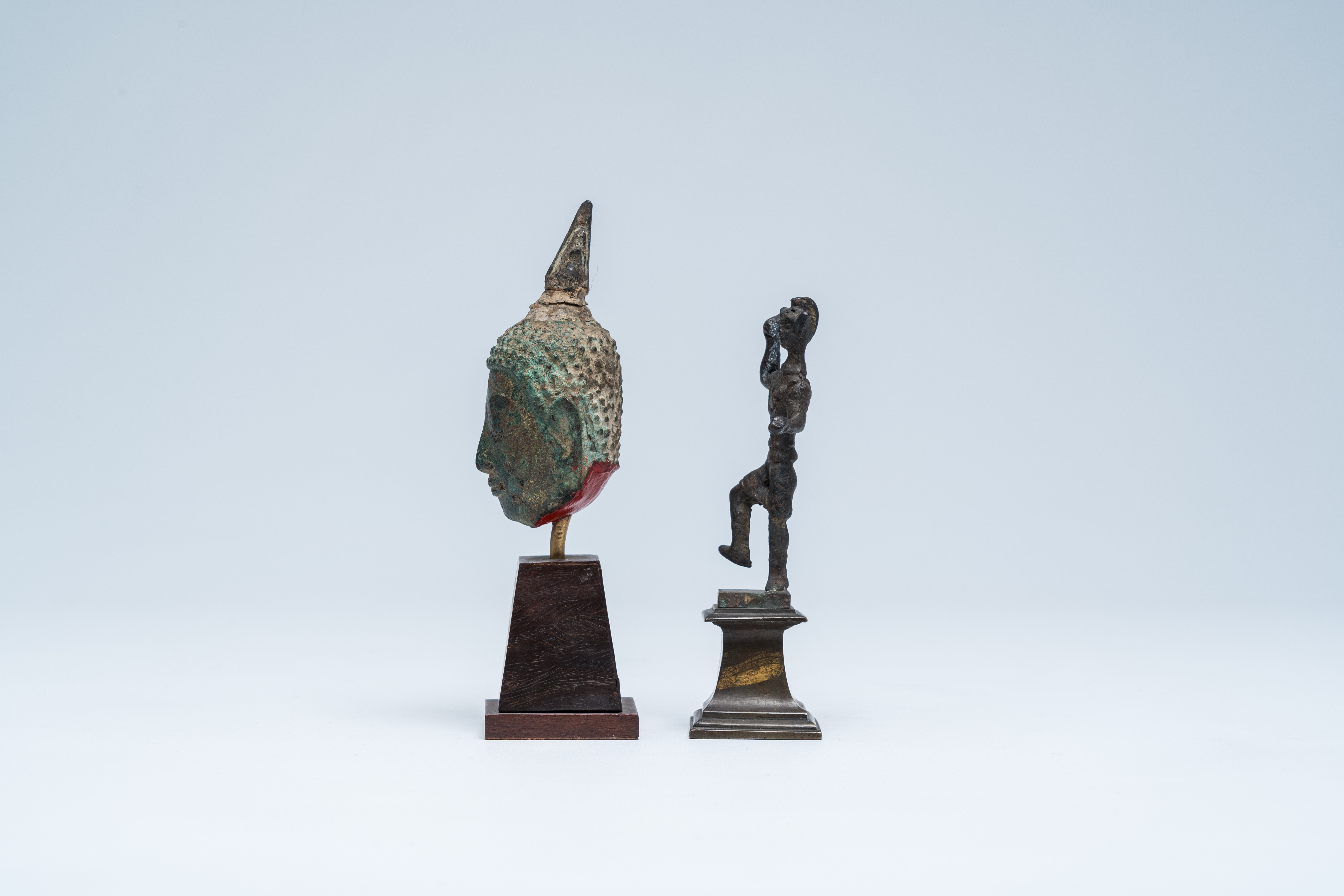 A bronze head of Buddha and a sculpture of a ritual dancer, Southeast Asia, 13th/17th C. - Image 3 of 7