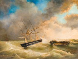 English school: Storm at sea, oil on canvas, 19th C.