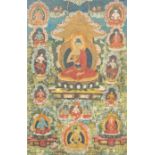 A thangka depicting Buddha Shakyamuni, China or Tibet, 18th C.