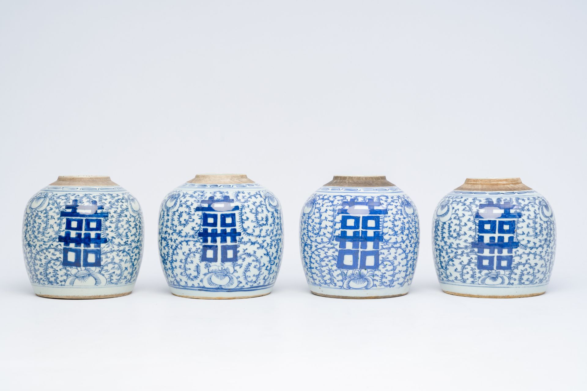 Eight Chinese blue and white ginger jars with 'Xi' and floral design, 19th/20th C. - Image 6 of 28