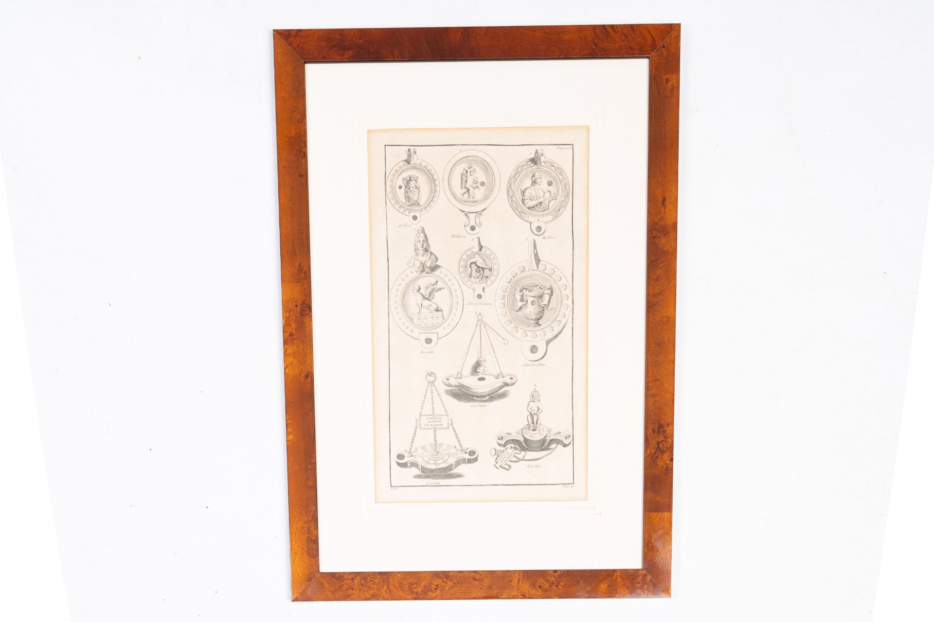 Eight framed engravings with oil lamps from 'L'antiquite expliquee et representee en figures' by Ber - Image 7 of 10